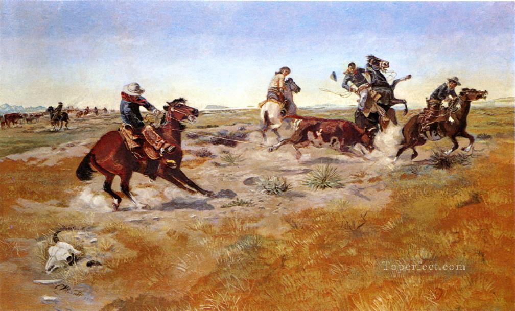 le bassin du judith roundup 1889 Charles Marion Russell Indiens d’Amérique Peintures à l'huile